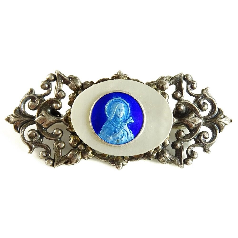 Vintage St Therese Brooch Bar Pin Lot Blue Enamel FIX Goldplated - Picture 2 of 7